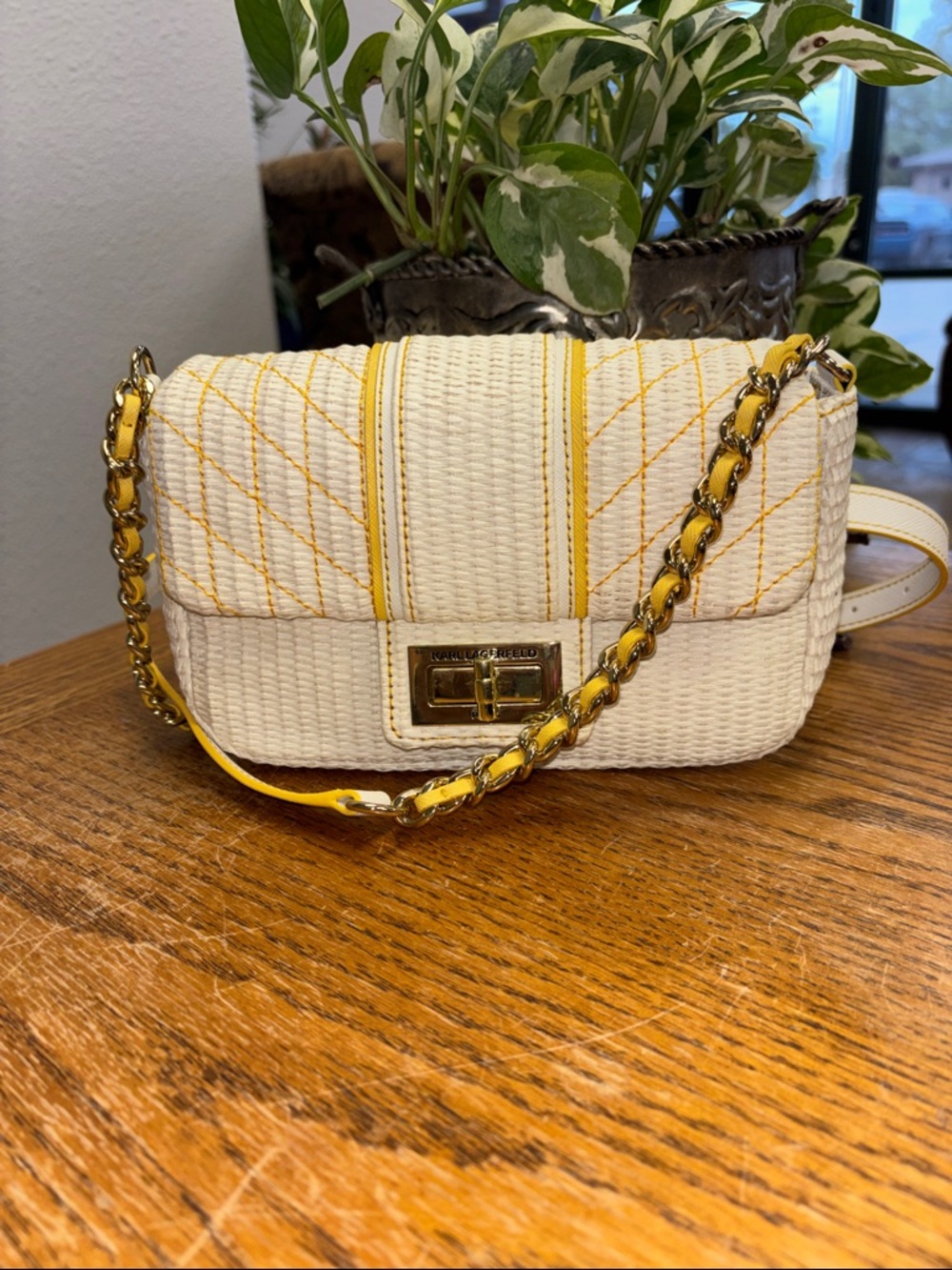 Karl Lagerfield yellow white tweed Crossbody